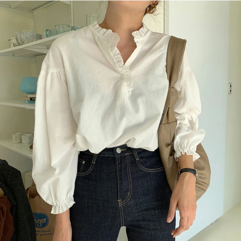 Женская блузка с воротником Питер Пэн элегантная однотонная Свободная