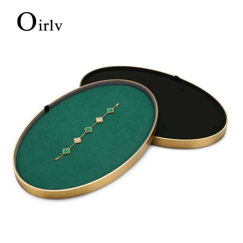 Oirlv New Brushed Metal Two-Color Surface Jewelry Tray Jewelry Necklaces Rings Display Storage Display Tray Props