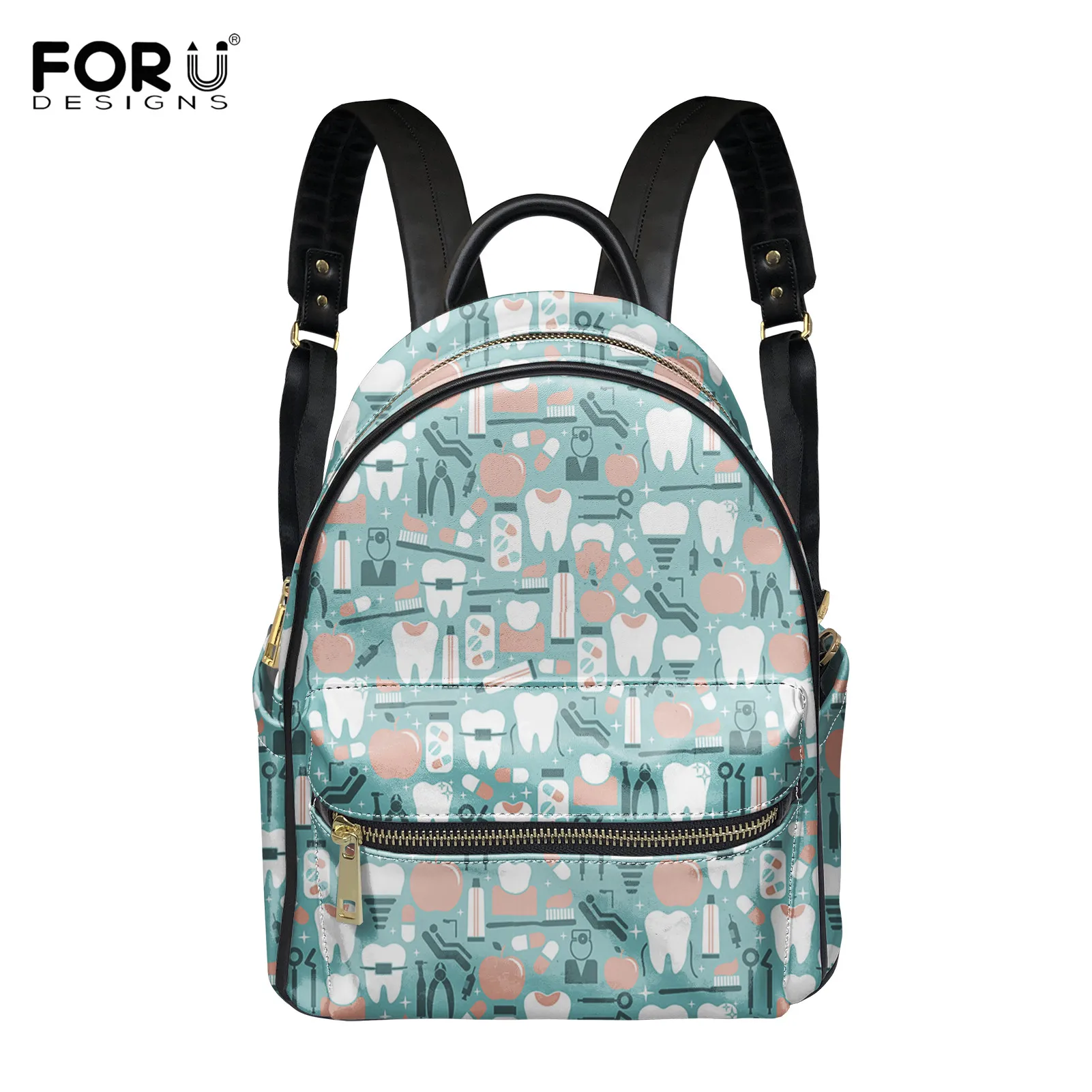 

FORUDESIGNS, Мультяшные сумки через плечо с рисунком дантиста для женщин, Модный женский кожаный рюкзак, водонепроницаемая сумка для кампуса