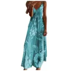 Женское летнее платье в стиле бохо, повседневное пляжное свободное платье миди с цветочным принтом, длинным рукавом, лямкой на шее и листьями, #20, 2021