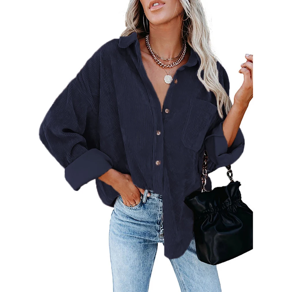 

Womens Casual Corduroy Shirt Jacket Long Sleeve Button Down Oversized Blouse Tops Boyfriend Outwear Coat with Pocket