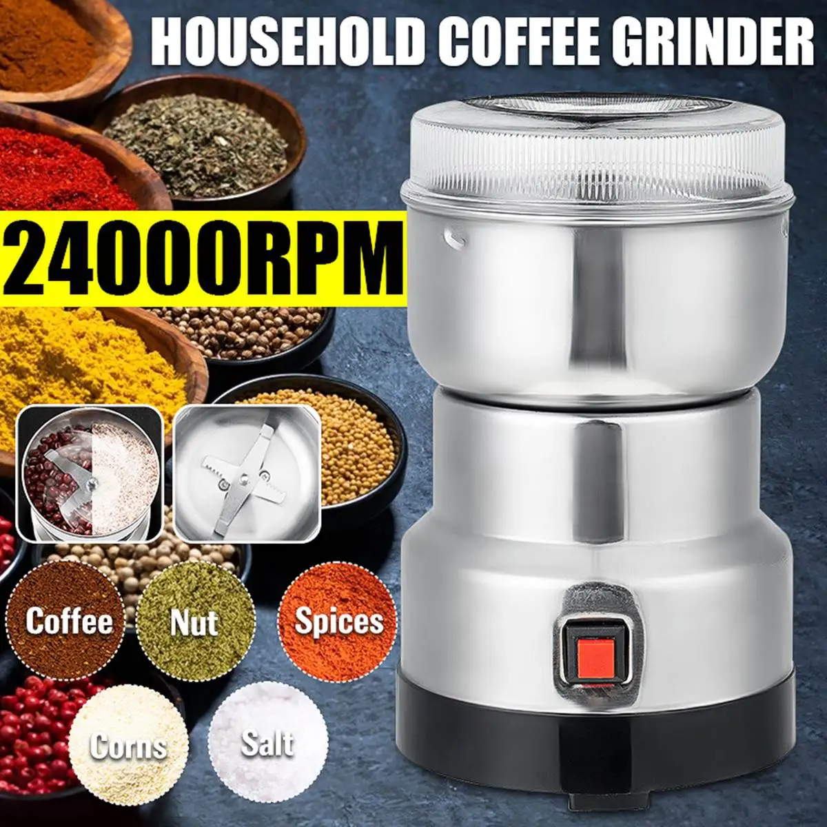 

warmtoo 300W Electric Coffee Grinder Stainless Grain Spices Hebal Nuts Dry Food Bean Grinding Machine Milling Powder Crusher