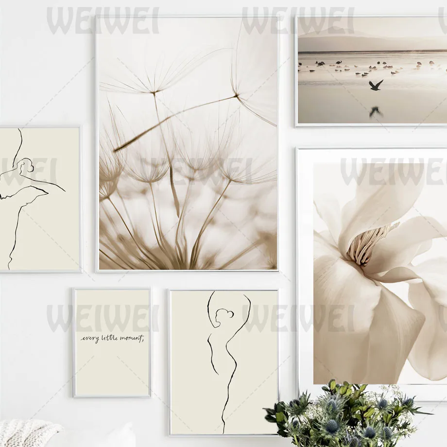 

Plants and Flowers Home Decoration Painting Dandelion Flying Seeds Living Room Wall Canvas Poster Birds Fly On The Water Print