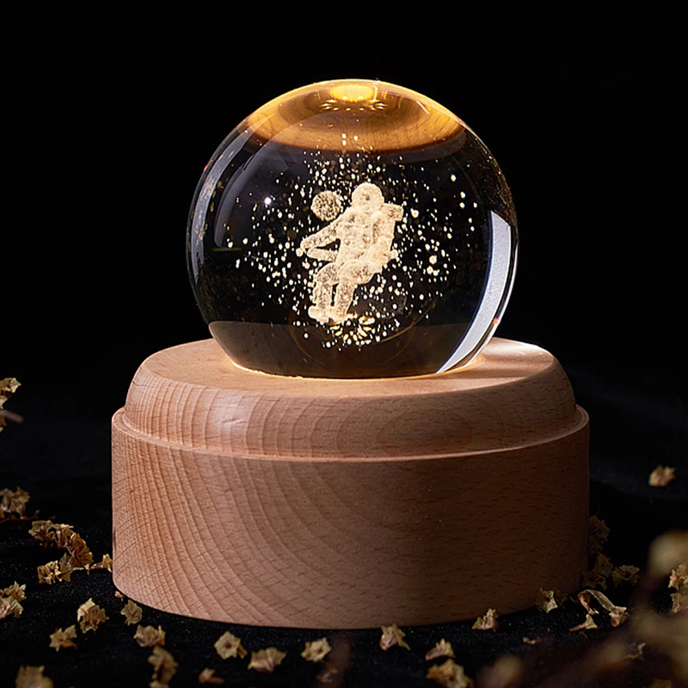 Crystal Ball Wooden Luminous Music Box Music Box Projector Rotary Innovative Birthday Gift Hand Crank Music Box Mechanism Gift images - 6