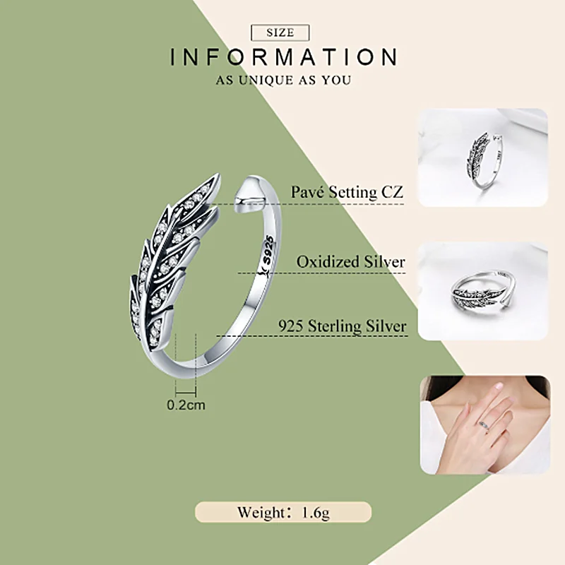 Горячая Распродажа подлинное 925 пробы Серебряное перо крылья регулируемое