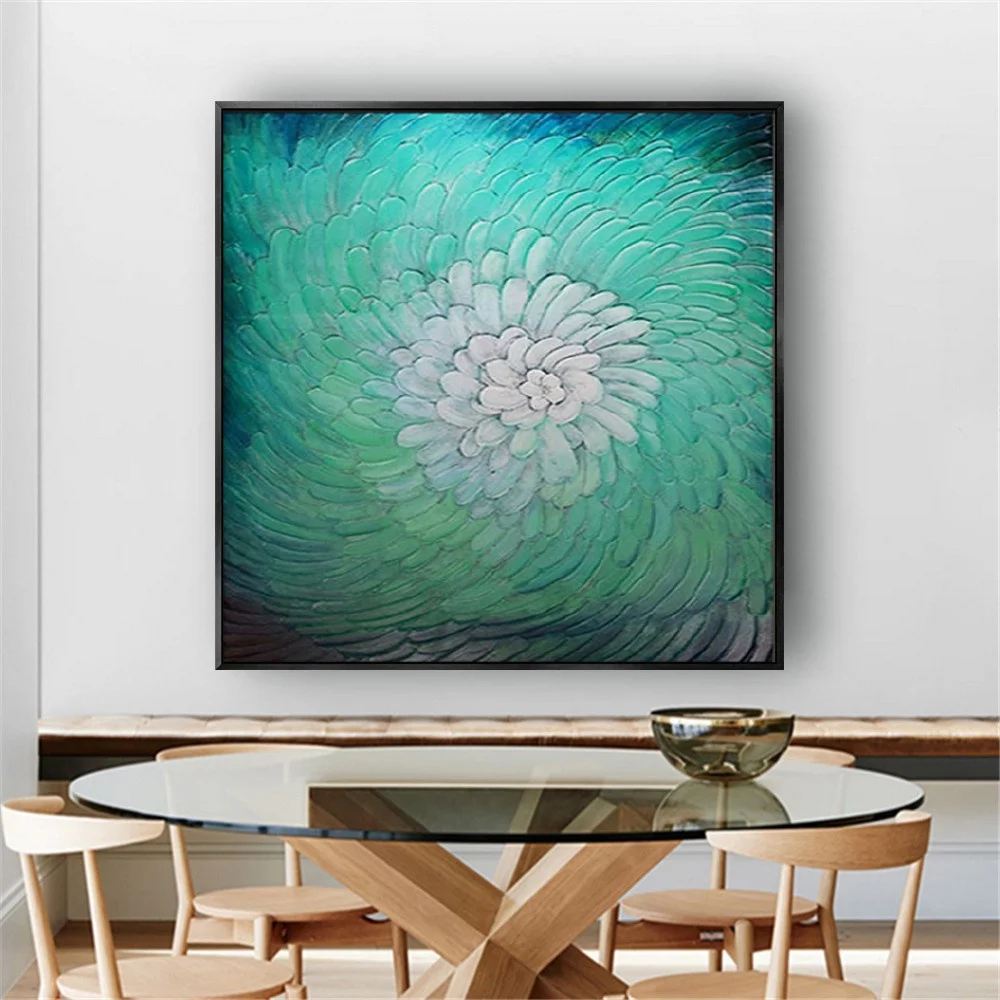 

hand painedd thick textured Green petals Oil Painting Colorful Zen flowers Hand Painted Canvas Paintings Home Decor Wall Art