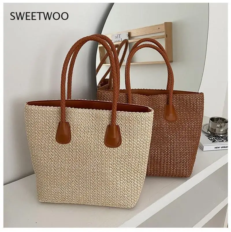 

Соломенная Сумка на плечо для женщин, модная плетеная пляжная сумочка на одно плечо в стиле ретро, для путешествий