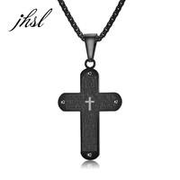 jhsl men lords prayer cross necklace pendants fashion jewelry stainless steel black gold color dropship