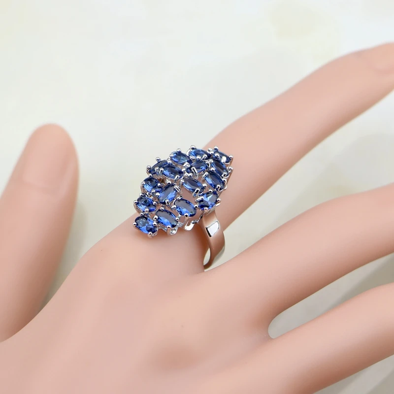 Женский ювелирный комплект из серебра 925 пробы с синим кубическим цирконием и