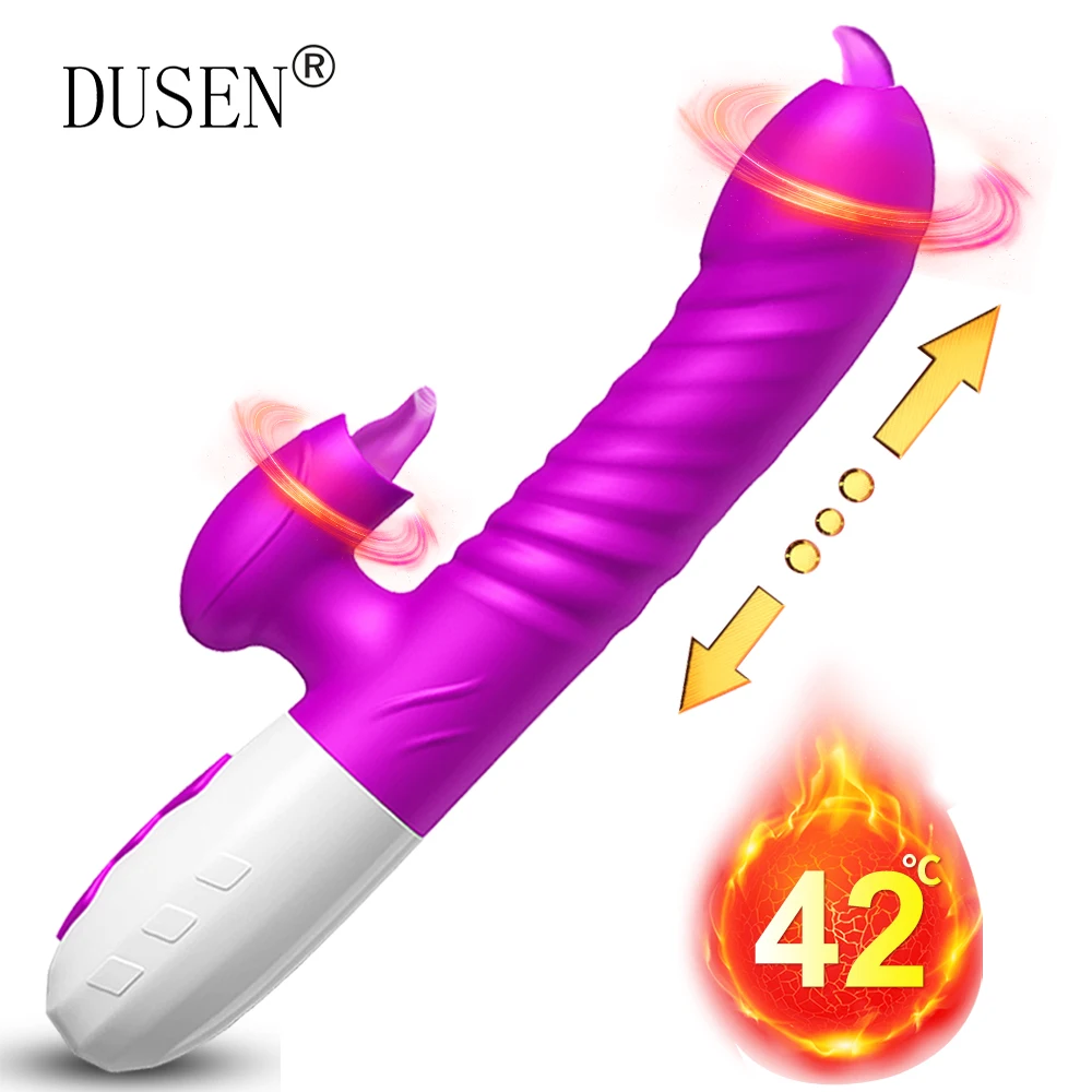 Двойной язык кунилингус вибратор Телескопический вращающийся фаллоимитатор