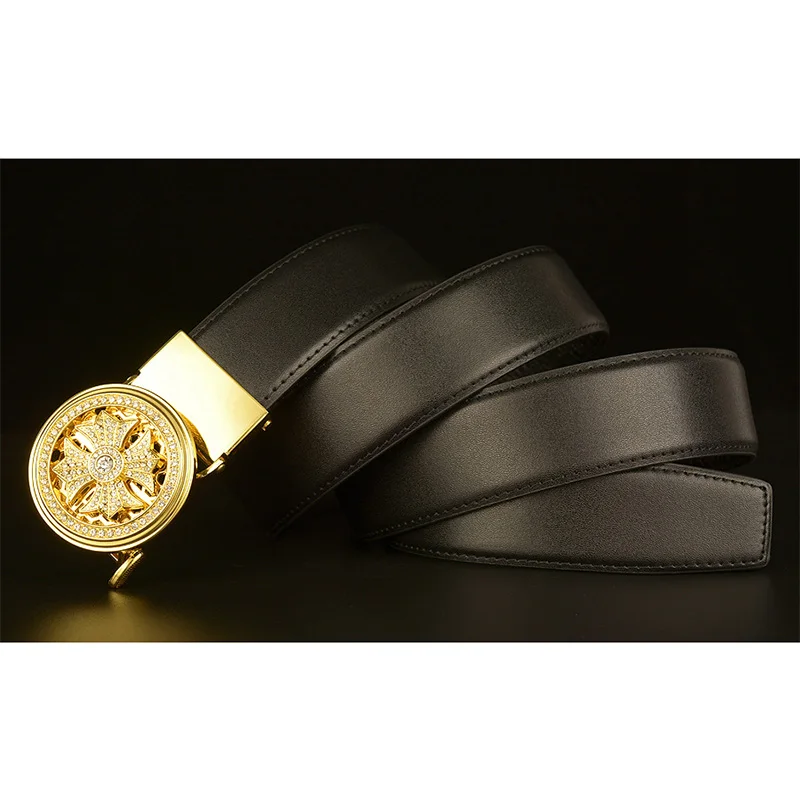 

Mens Belts Genuine Leather Top Layer Cowhide Lucky Spin Automatic Buckle Matte Surface Pattern Casual Belt Strap Belt For Male