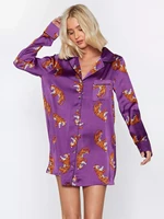fashion animal print womens nightdress turn down collar robes for women pajama full sleeve sleepwear satin bathrobe female robe
