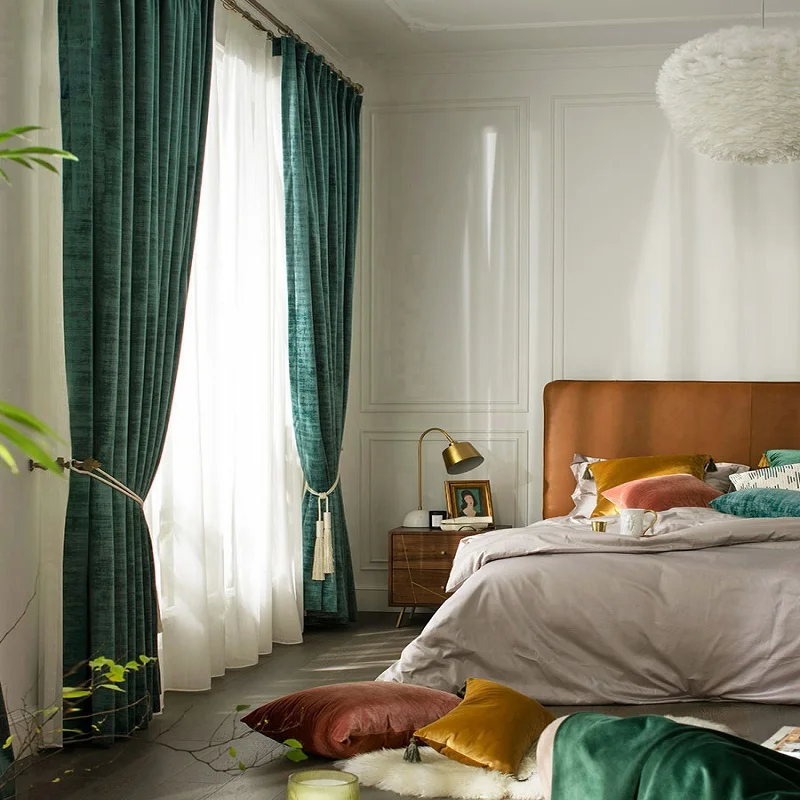 

Modern Simple Curtains Pure Color High-end Exquisite Thickened High Shading Heat Insulation Curtains for Living Room Bedroom