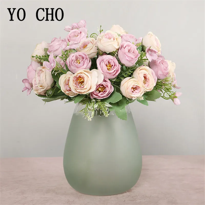 

10 Heads Rose Silk Artificial Flowers Bunch 5 Branch Fake Flowers Wedding Home Indoor DIY Decor Supplies Faux Roses Flore Bunch
