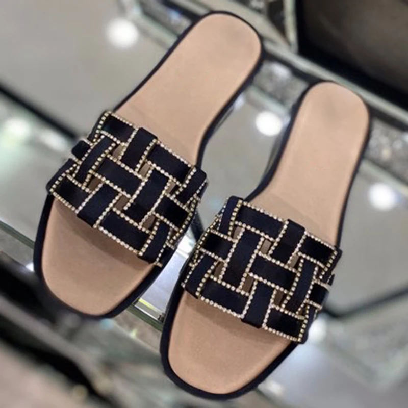 online Lazer Apartamentos Sapatos Femininos Confortáveis Deslizamento Em Tecer Retalhos Verão Outono Dedo Do Pé Quadrado Antiderrapante Sandália Feminina