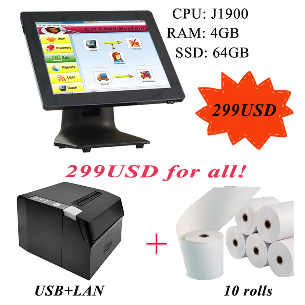 

Touch Point of sale Windows Cash register pos all in one 15 inch EPOS systems For Retail