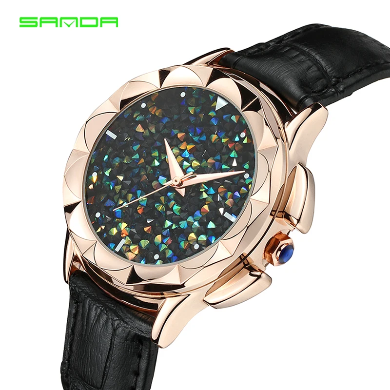 

Bling Colorful SANDA Luxury Leather Quartz Watch Women Clock Female Ladies Dress Wristwatch Gift Gold 2018 Relojes Mujer Saat