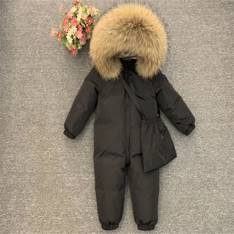 2019 г. Пуховик Детский комбинезон для мальчиков с капюшоном и воротником из меха