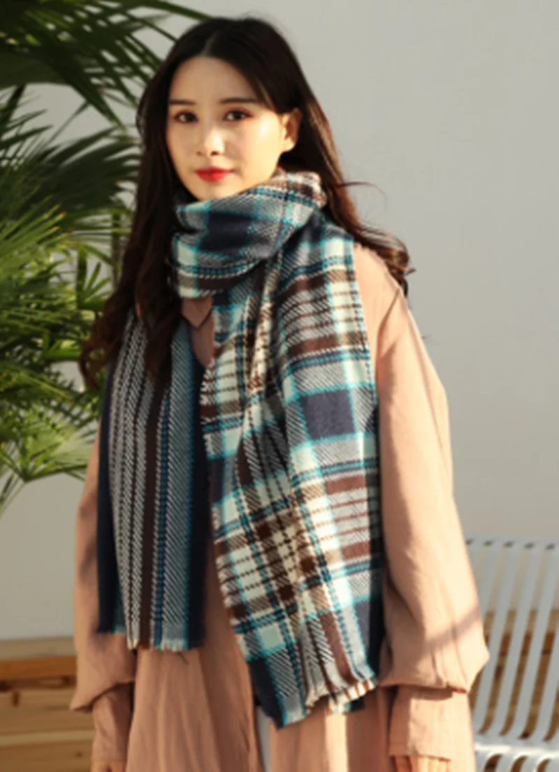 

Осенне-зимние женские шарфы европейский и американский цвет новый клетчатый платок женский зимний кашемировый теплый шарф