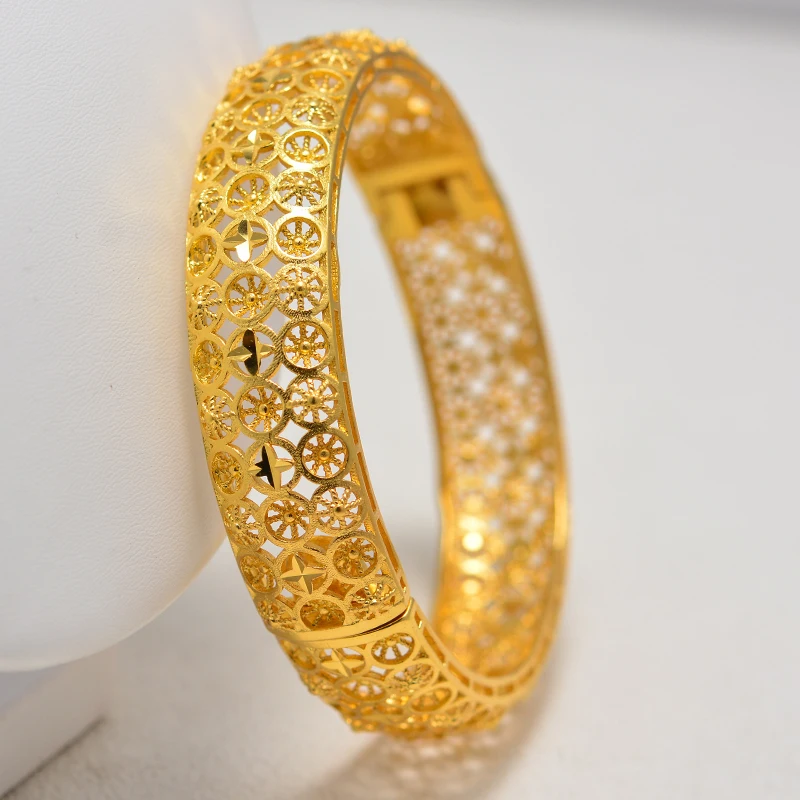 

Annayoyo Dubai Arab Can Open Gold Bangles for Women Girl Gold Color Ethiopian Jewelry African Metal Bracelet Arab Middle East