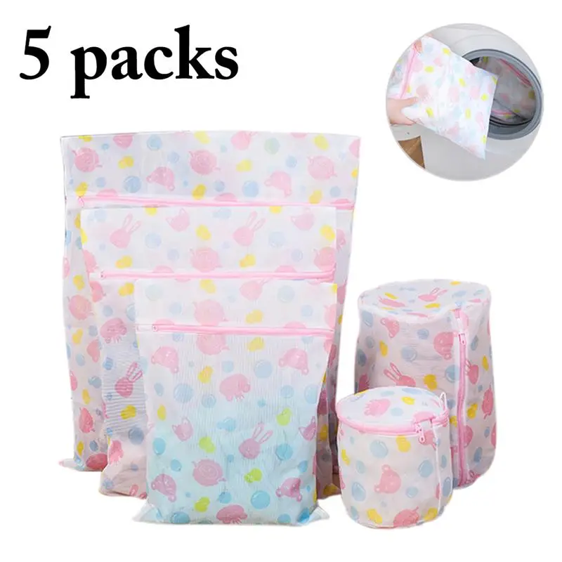 

5PCS Mesh Wash Bag Printed Thickened Zipper Wash Bag Mesh Laundry Bag Clothes Washing Machine laundry wash bags for Home