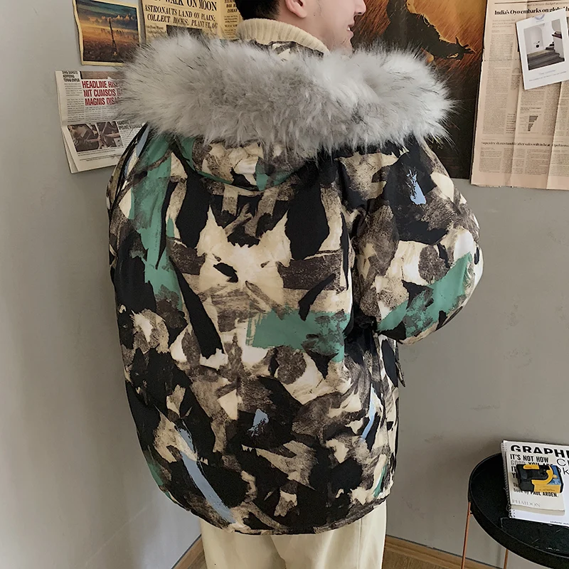 Зимнее камуфляжное пальто, Мужская теплая утепленная парка, Мужская модная куртка с меховым воротником и капюшоном, Мужская Уличная хлопковая куртка, Мужская одежда, пальто - Цвет: Blue camouflage