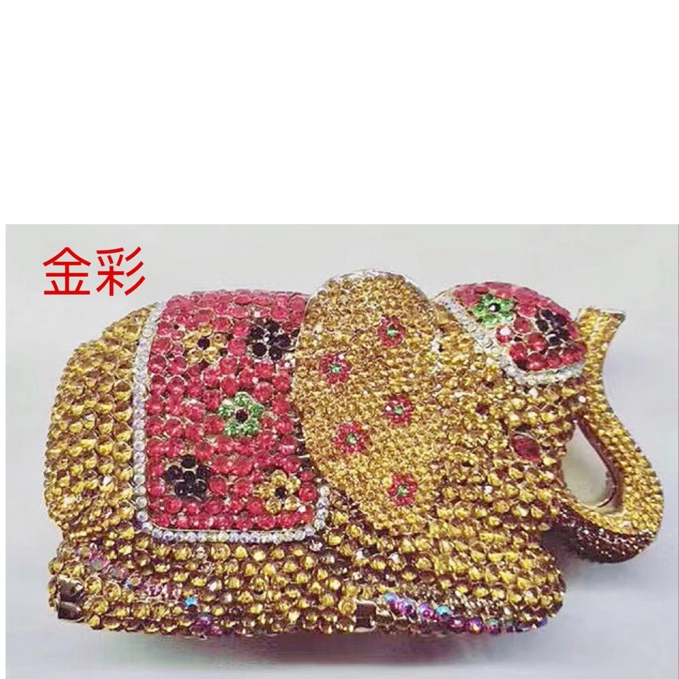 

Grey Gold Colorful Diamond Woman Cocktail Party Evening Bag Crystal Elephant Shape Prom Dinner Clutch Purse Wedding Lady Handbag