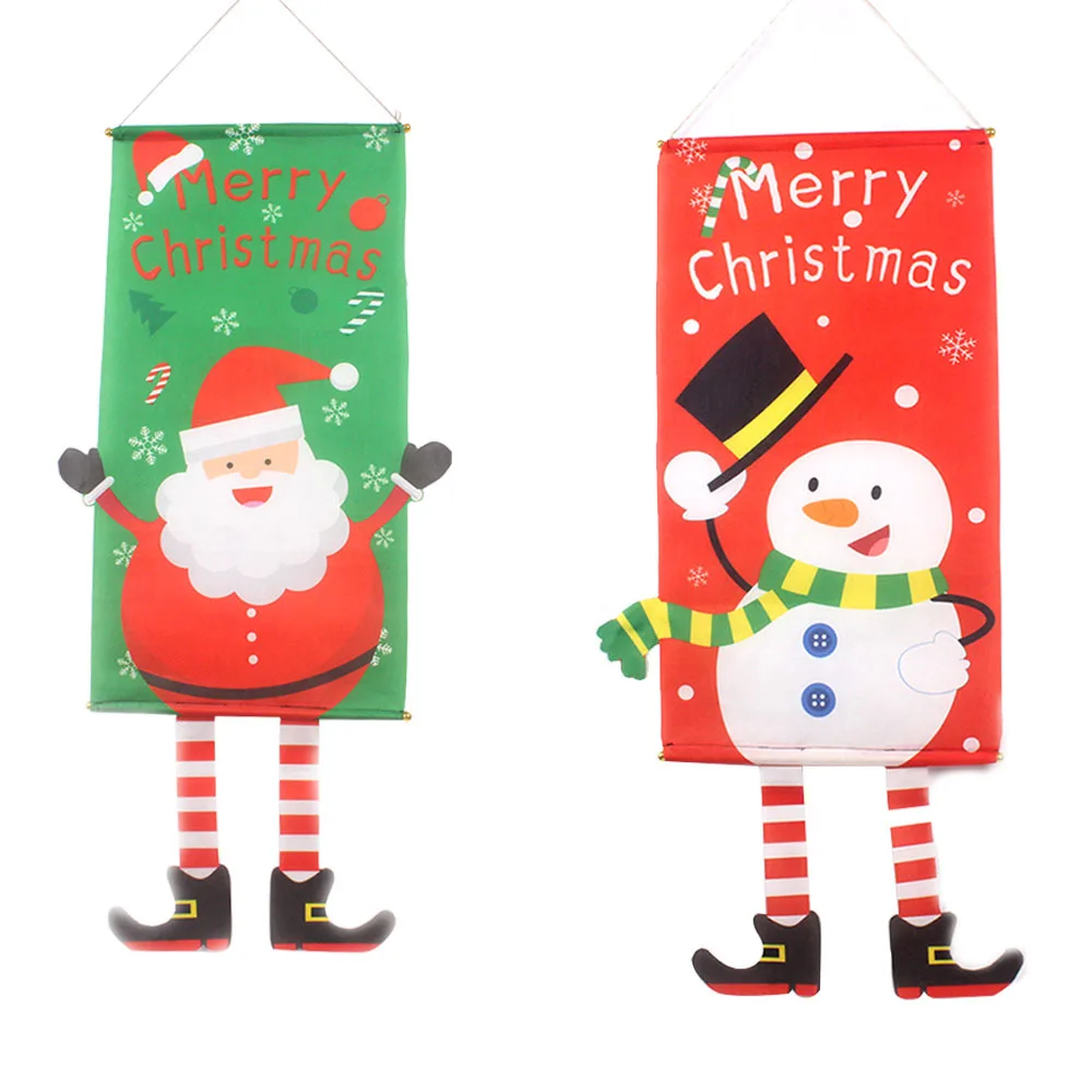 

New Christmas Banners Shopping Mall Windows Creative DIY Home Decoration Santa Claus Christmas Tree Elf Flower Curtain Pendants
