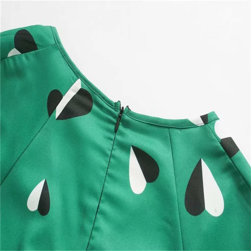 Женское элегантное зеленое мини-платье с принтом длинным рукавом и v-образным