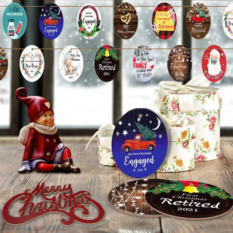 

2022 Christmas Wooden Door Sign Reindeer Plaque Wall Home Tree Ornament Décor