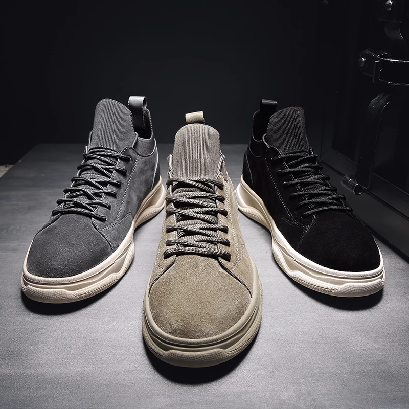 Мужские замшевые туфли на шнуровке для отдыха прогулок модные однотонные