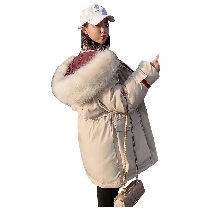 Меховое пальто с капюшоном зимнее пуховое куртка Толстая теплая свободная