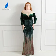 Deerveado vestido de noite tamanhos grandes 2021 verde esmeralda vestido manga longa vestidos formais noite k18291 (1)