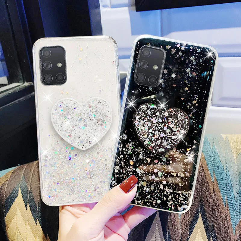 

OPPO Realme 7 X7 Pro Case Luxury Bling Glitter Heart Holder Cover For OPPO Realme 6 X7 Pro Cases Realme 7Pro X7Pro Silicone Case