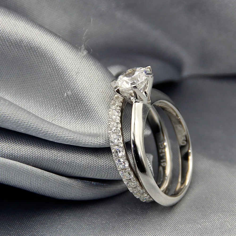 

Luxury Real Solid 925 Sterling Silver Rings Set Classic 2Ct Round-cut SONA Diamond Wedding Engagement Rings For Women Jewelry