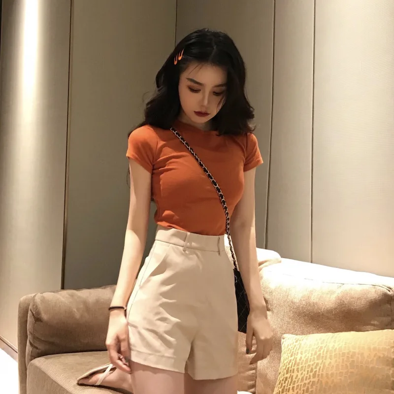 

Stpf100 Cotton New Style Scheming T-shirt Female Slim Fit Ultra-Fire Short Sleeve Female Tight Avocado Green Students