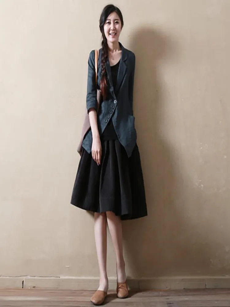 

2021 spring new suit women's linen slim top retro irregular five-point sleeve casual jacket