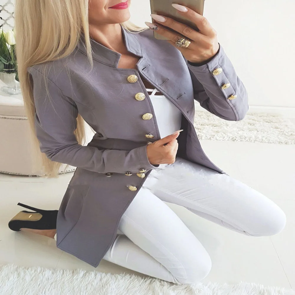 Новый длинный рукав на пуговицах тонкий женский OL Fit повседневный Блейзер костюм