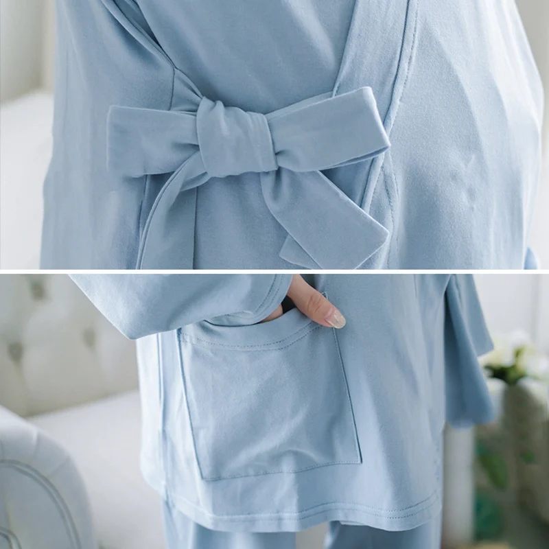 3 шт. Хлопковая пижама для кормящих мам ночная рубашка с длинным рукавос халат