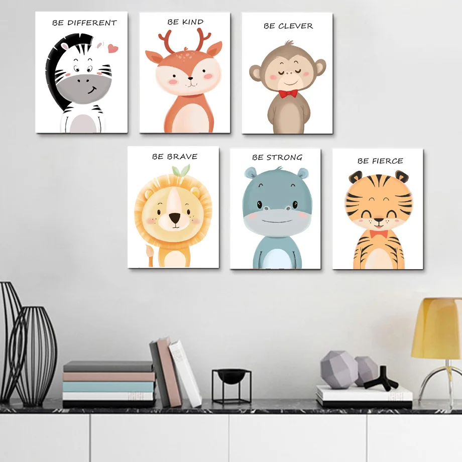 

Zebra Lion Hippo Monkey Deer Tiger Nursery Wall Art Canvas Painting Nordic Posters And Prints Wall Pictures Baby Kids Room Decor