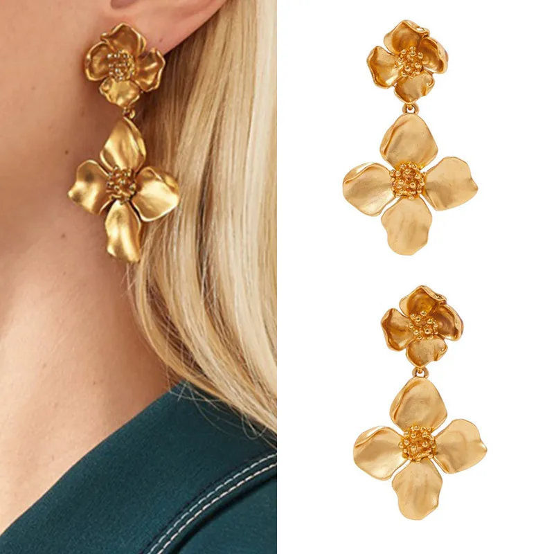 

2021 new product trend gold flower earrings personality simple and creative metal earrings