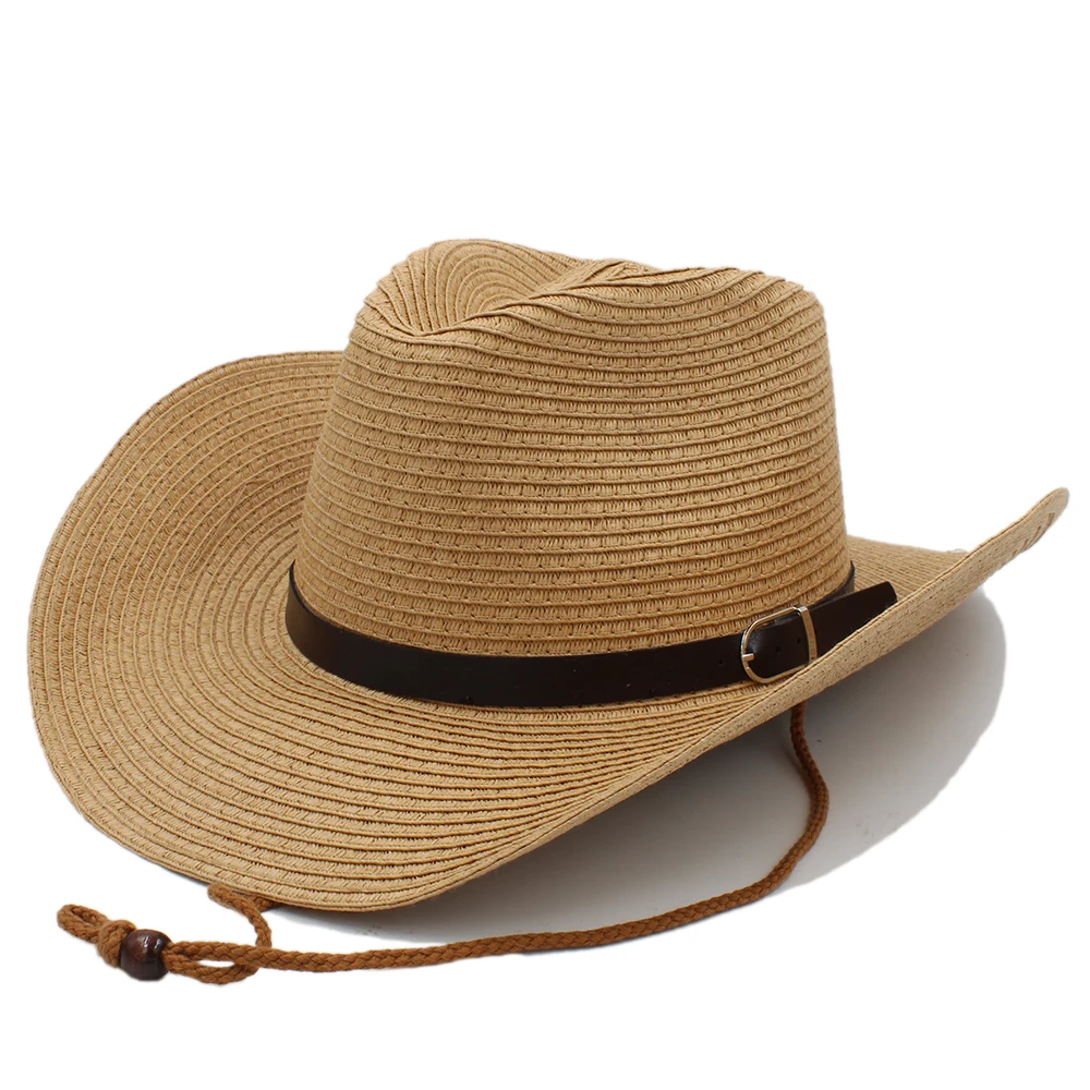 

2 Sizes Parent-child Men Women Kids Solid Straw Western Cowboy Hats Wide Brim Sunhat Summer Caps Sombrero Travel Outdoor Beach