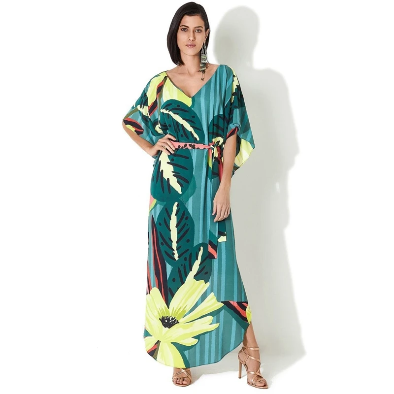 

Hawaii Beach Smock Dress L.A Stylish Palm Trees Print Kaftan Quick-Dry Swimsuits CoverUp Tropical Holiday Resortwear Maxi Robe