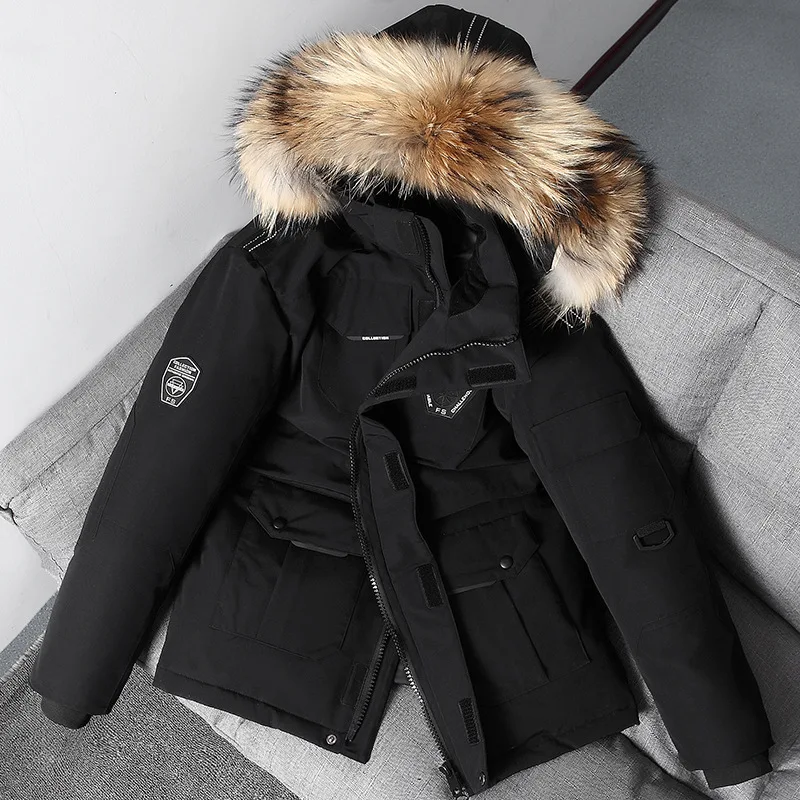 

Men's Winter Down Jacket Waterproof Jacket Male Warm Hooded Duck Down Anorak Men Parka Mid Long Detachable Fur Collar Coat