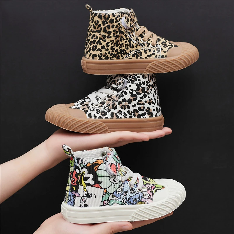 

Autumn New High-top Children Canvas Shoes Boy Girl Sneaker Fashion Leopard Print Kids Sneakers Breathable Casual Toddler Shoes