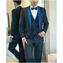 2021 Ltalian New Style Black Men's Suit, Blue Shawl Lapel, Bridegroom Wedding Prom Party 3- Piece Suit (Coat + Trousers + Vest) (2)