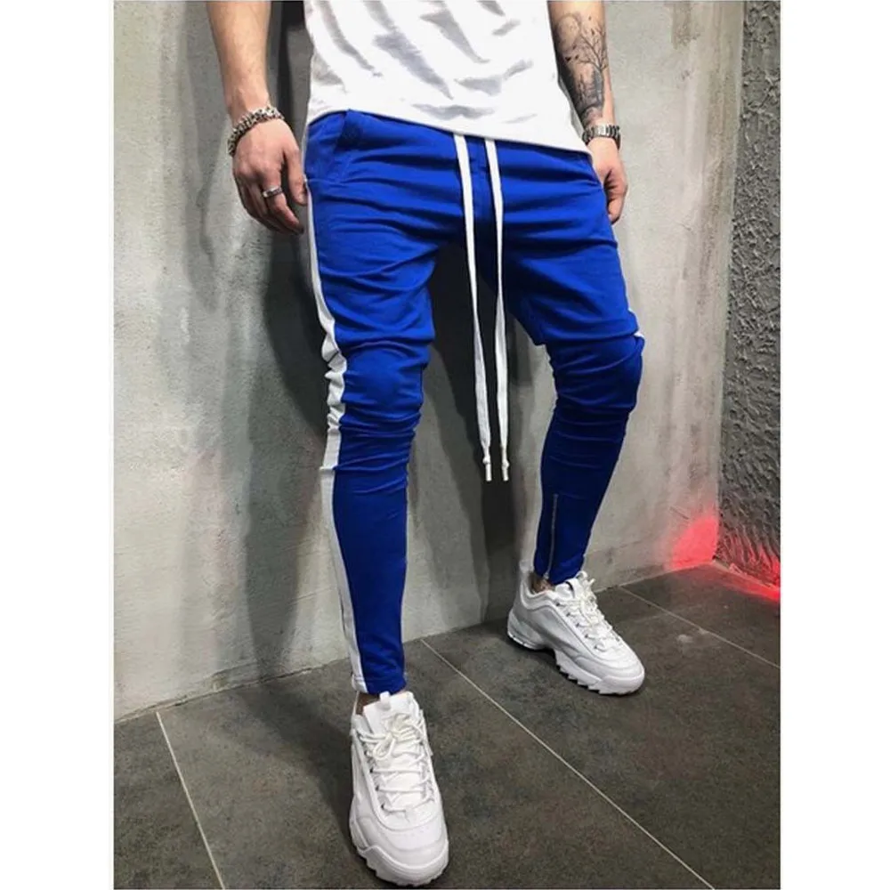 Мужские спортивные брюки с полосками сбоку длинные для фитнеса джоггеры штаны