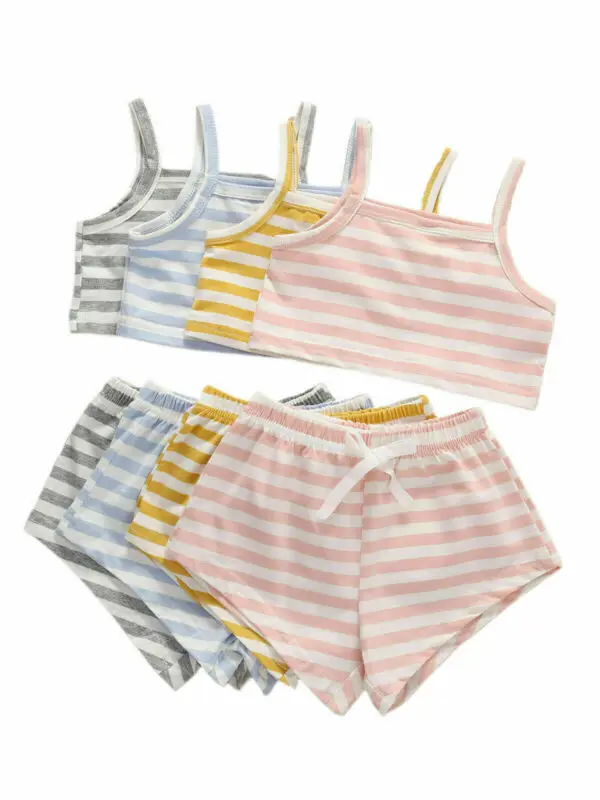 

Girl Clothes 2020 Newborn Infant Baby Girl Boy Sleeveless Top Shorts Outfit Striped Home Clothes Summer