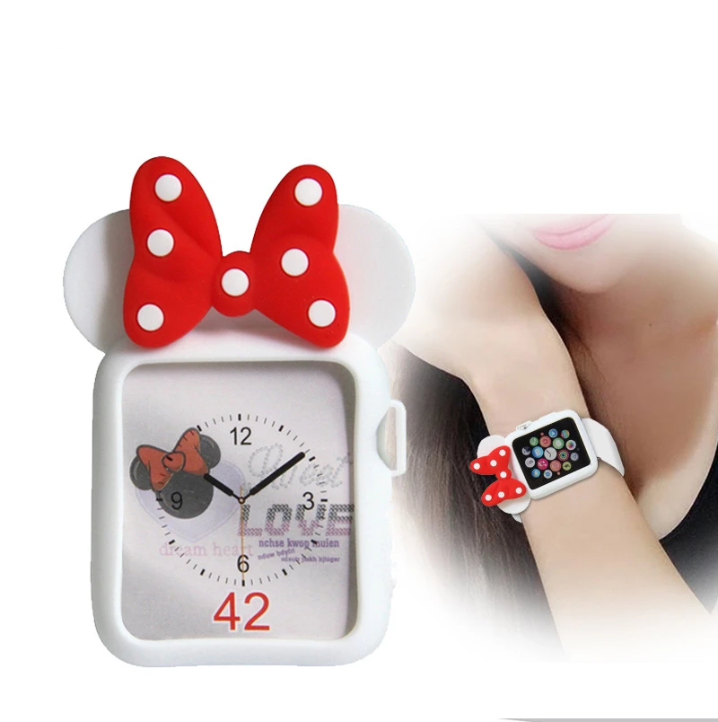 Защитный Мягкий силиконовый чехол с Минни Маус для Apple Watch, серия 4, 3, 2, 1, ремешок для iWatch 38, 42 мм, 40, 44 мм, Мультипликация для маленьких девочек