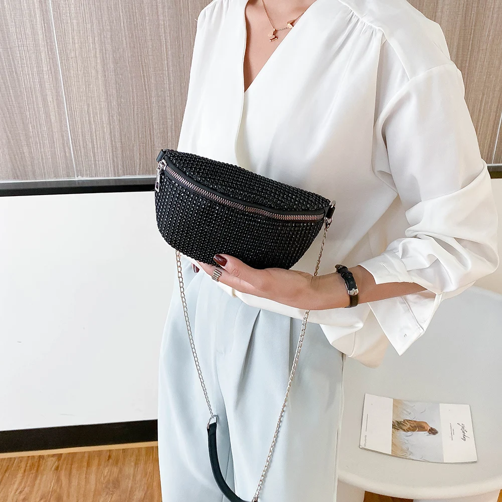 Новинка 2020 Женские поясные сумки с бриллиантами Дамская поясная сумка модная
